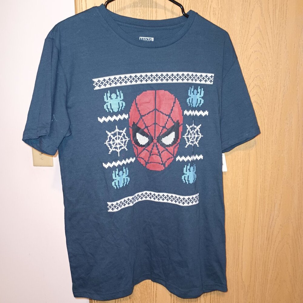 NEW Men's Spider-Man Graphic T- Shirt  Navy Blue/Silver Medium